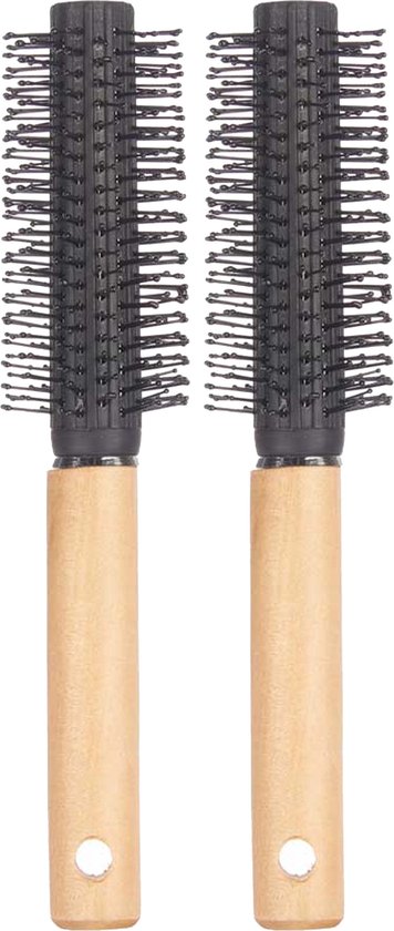 Berilo Haarborstel Malibu rond - 2x - Dames - antislip - 24 cm - hout/kunststof