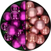 Boules de Noël 32x pcs - mélange vieux rose/violet - 4 cm - plastique - Décorations de Noël