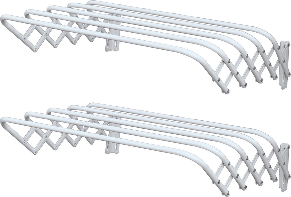 Goedkoopste MSV Uitschuifbaar wasgoedrekje/droogrek - 2x - 5m waslijn - Ophangbaar aan muur - wit - 100 cm