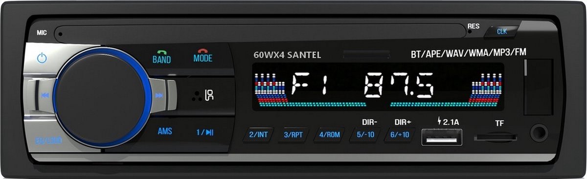 Santel – Autoradio met Bluetooth en USB Charging – Handsfree Bellen – SD Kaart AUX FM Radio – Enkel DIN Auto Radio – Voor alle Auto’s
