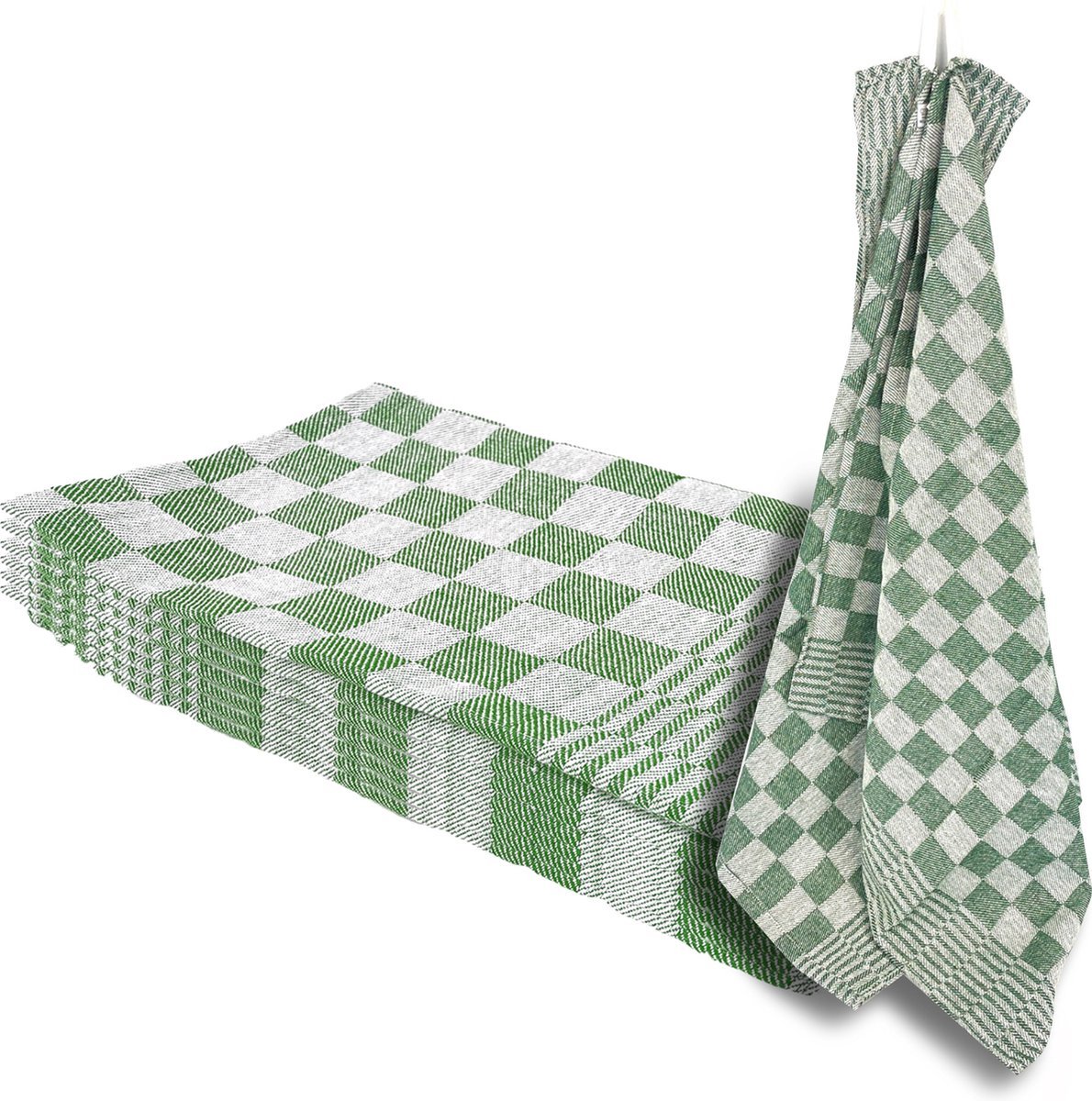 Theedoekenset - Glazendoeken - (Set van 6) - Blok Groen - 65x65 - Geblokt - Blokdoeken - 100% katoen - Horeca Theedoeken - horeca - Glazendoeken