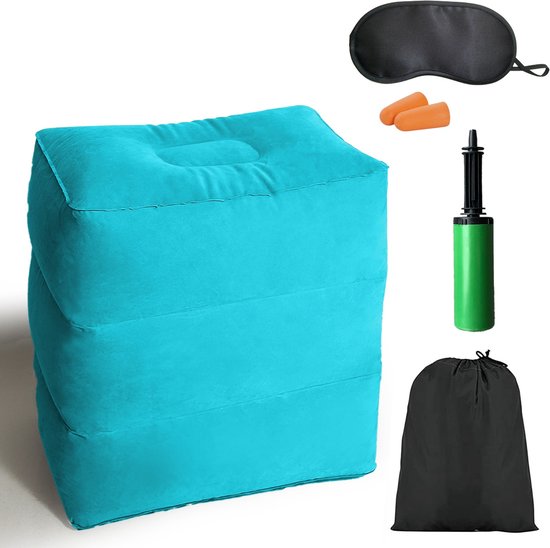 Opblaasbaar reisvoetsteunkussen - peutervliegtuigbed, autostoelvoetsteun voor kinderen, in hoogte verstelbare beensteunkussen voor vliegtuig, thuis, kantoor (peacock blue)