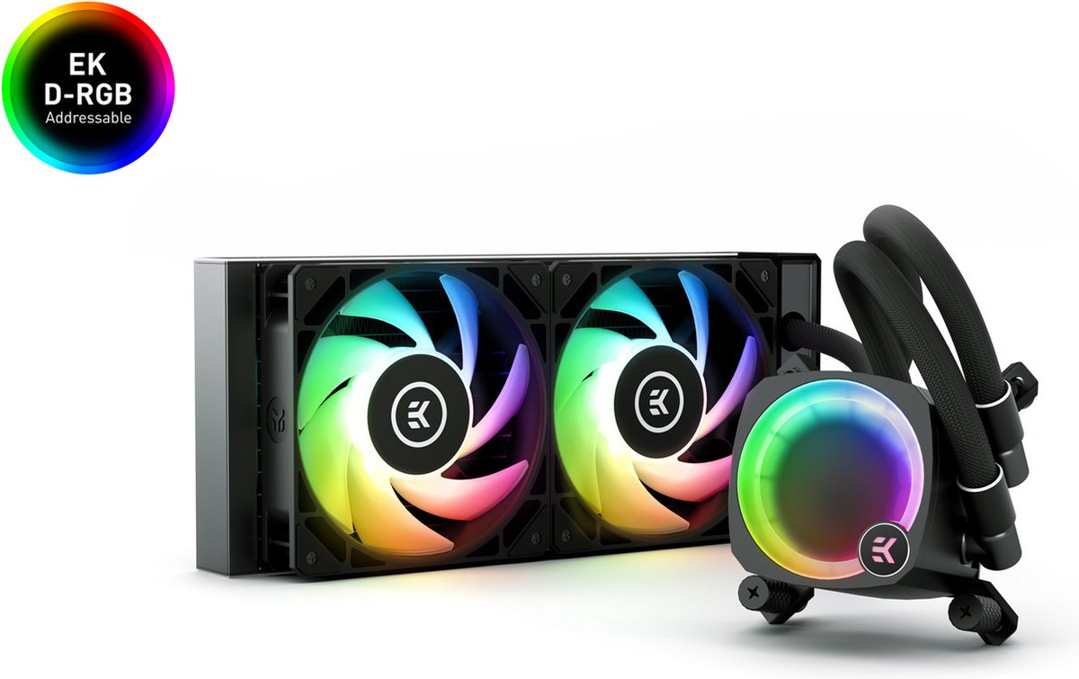 EKWB EK-Nucleus AIO CR240 Lux D-RGB - Vloeistof-koelsysteem - afmeting radiator 240mm - voor Intel LGA 1700, 115x, 1200, 2011, 2011-3, 2066 - AMD AM5, AM4 - 3 x 120 mm RGB fans - Koper, Aluminium - zwart
