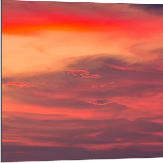 Dibond - Rode Gloed over de Wolken in de Lucht - 80x80 cm Foto op Aluminium (Met Ophangsysteem)