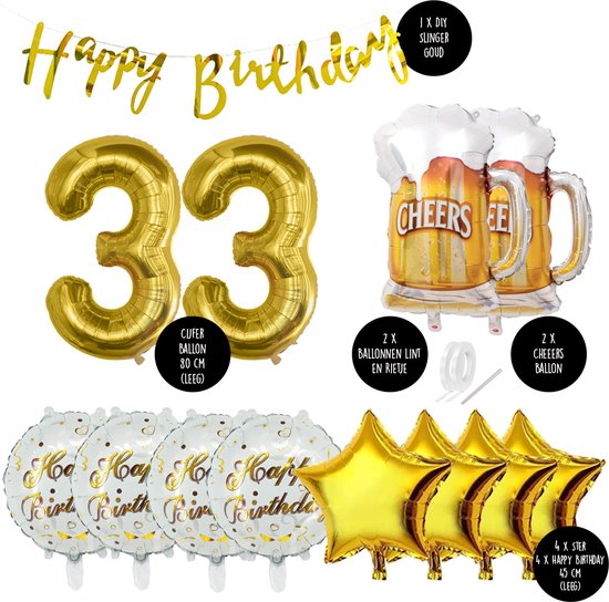 33 Jaar Verjaardag Cijfer ballon Mannen Bier - Feestpakket Snoes Ballonnen Cheers & Beers - Herman