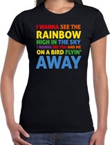 Bellatio Decorations Gay Pride t-shirt met tekst - dames - zwart - Rainbow - LHBTI/LHBTIQ XXL