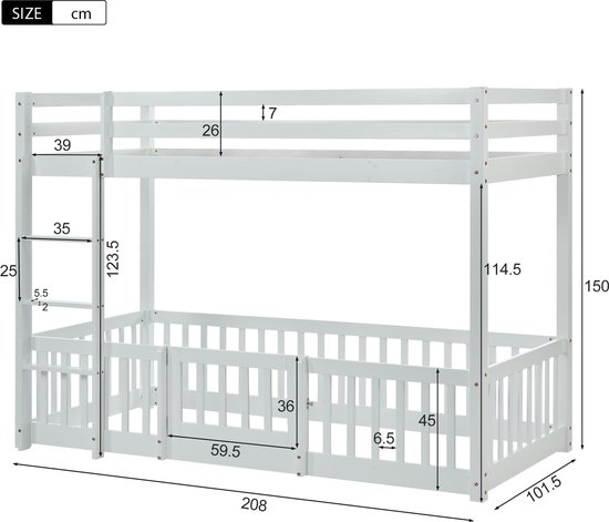Merax Stapelbed 90x200 - Bed voor Kinderen - Hoogslaper met  Uitvalbeveiliging - Wit | bol