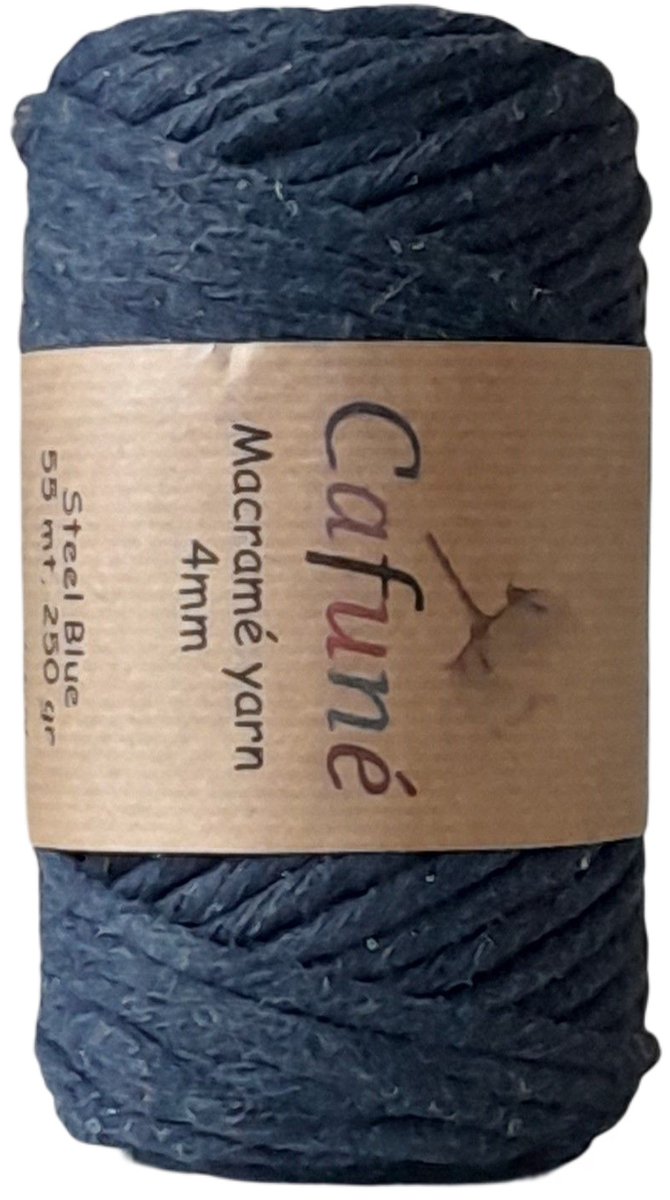 Cafuné Macrame Garen-Steel Blue-4mm–55 meter-Uitkambaar-Gerecycled katoen-Koord-Touw-Dromenvanger-Wandtapijt