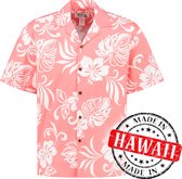 Hawaii Blouse Mannen - Shirt - Hemd - 100% Katoen - Overhemd Heren Korte Mouw - Made in Hawaii "Vakantie Vibes Roze" Maat L