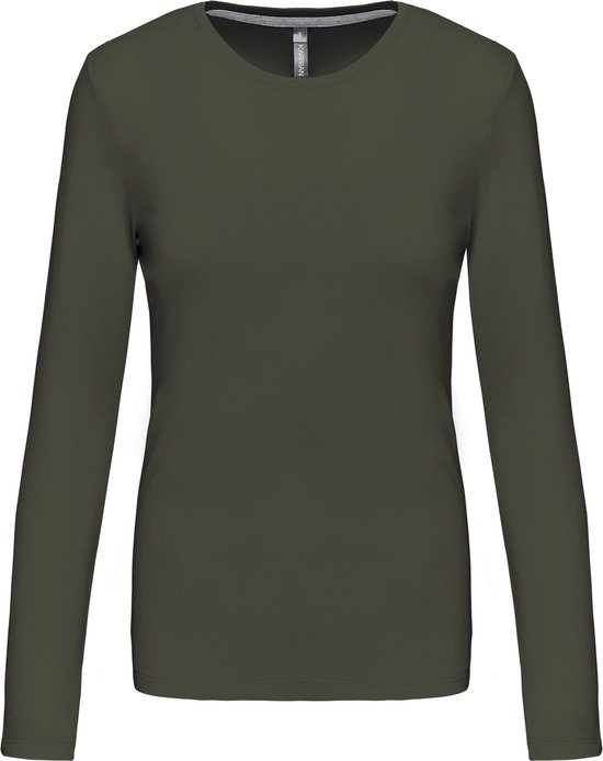 Damesshirt met lange mouwen en ronde hals Dark Khaki - 3XL