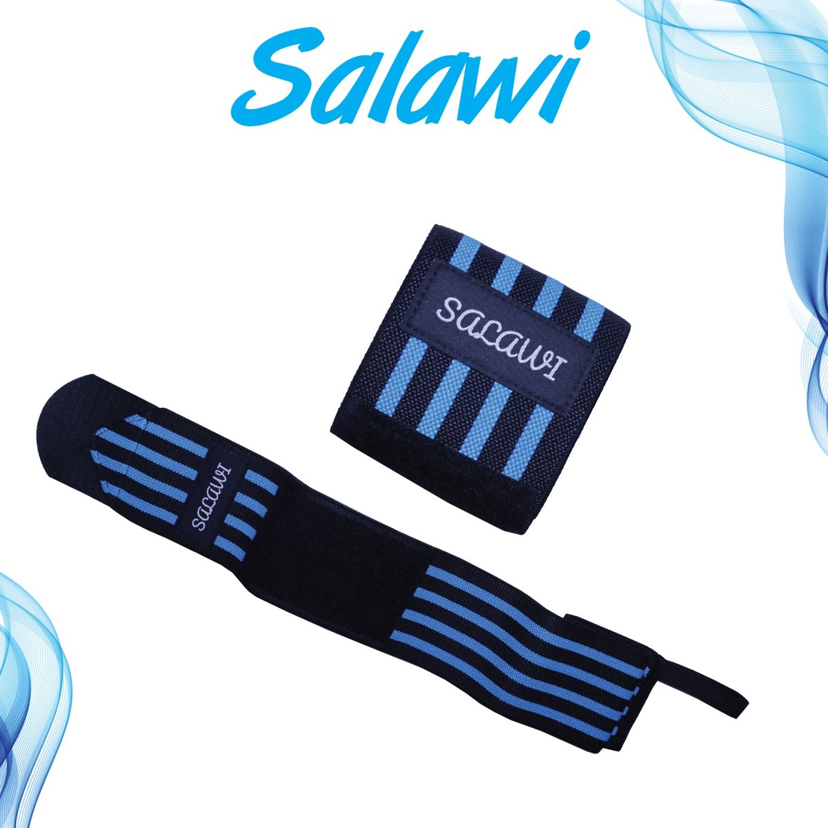 Salawi 2x - Polsband Polsbrace - Wrist wraps - Krachttraining - Fitness & CrossFit - gewichtheffen - Polsbrace voor Heren en Dames - Polssteun - Polsbanden - Lifting Straps - Powerlifting - - Bootcamp - Yoga - PolsbandLichtblauwe & Zwart