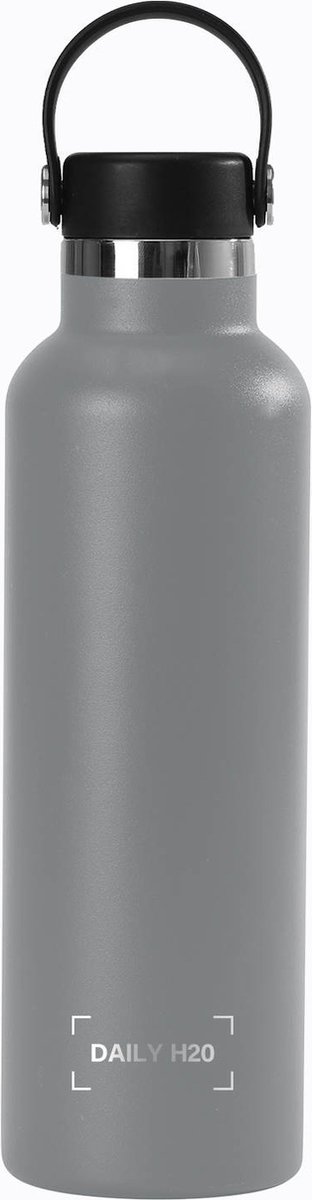Daily H20 - Waterfles- Drinkfles- Koffiebeker- Theebeker - Thermoskan - 0.75 liter- Lekt Niet - 750 ML - Roestvrij staal - BPA Vrij - 24 uur Koud - 12 uur Warm - Waterfles - Drinkfles - Mat Grijs
