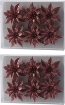 18x pcs décoration fleurs roses paillettes rose sur clip 8 cm - Déco fleurs/Décorations de sapin de Noël/Décorations de Noël
