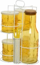 Gele karaf/sapkan/schenkkan 1 liter met 4 mason jars en rietjes - Drinkset - Mason Jars