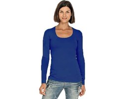 Lemon & Soda Bodyfit dames shirt lange mouwen - blauw - Dameskleding basic t-shirts - katoen/elasthan L