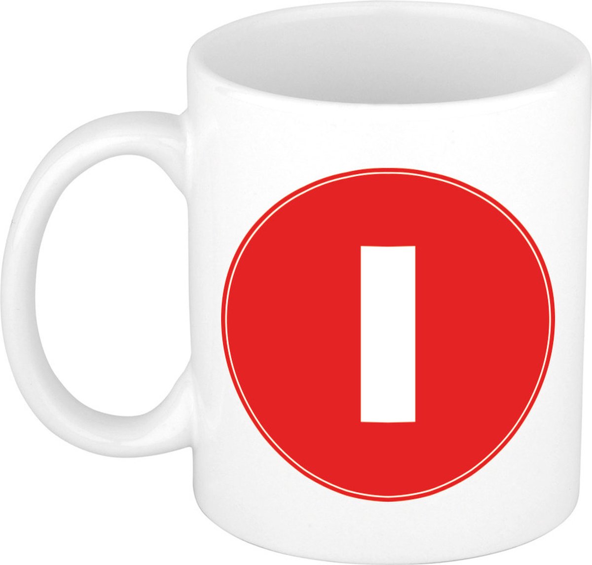 Koffie mok met de letter I - beker - rood - eerste letter van een voornaam - wit - 300 ml