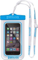 Witte/blauwe waterproof hoes voor smartphone/mobiele telefoon - Met polsband - Telefoonhoesjes waterbestendig