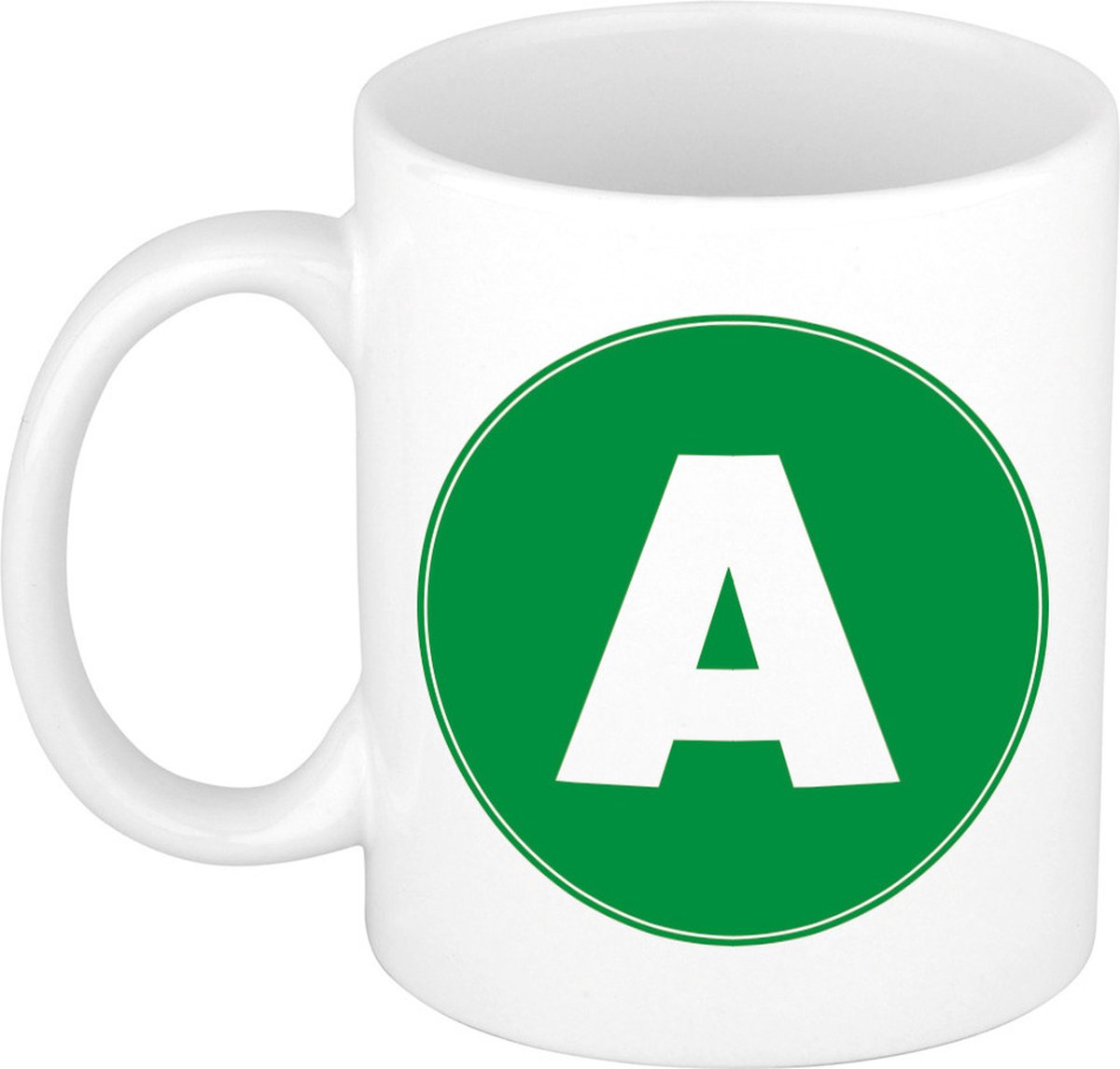 Koffie mok met de letter A - beker - groen - eerste letter van een voornaam - wit - 300 ml
