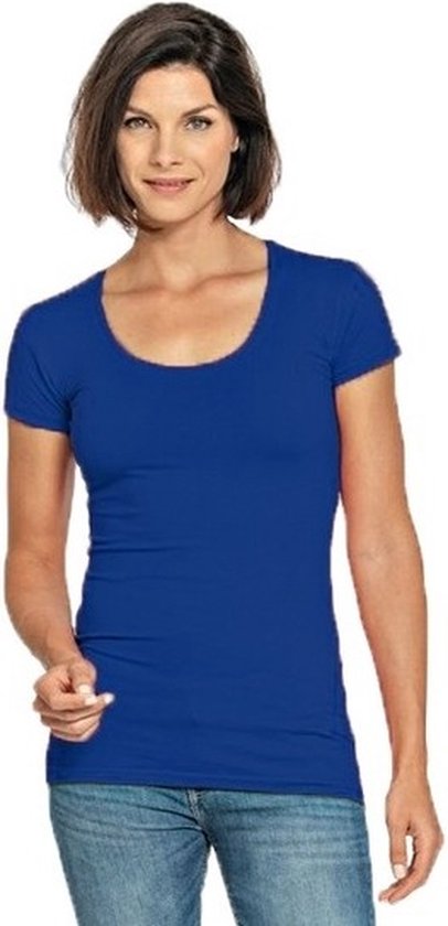 Bodyfit dames t-shirt blauw met ronde hals - Dameskleding basic shirts XL