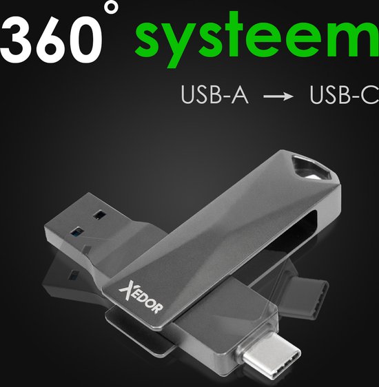 Xedor® - USB stick 128 GB - Flash drive - 2 in 1 - USB C - USB A 3.0 / 3.2  Gen 1 -... | bol.com