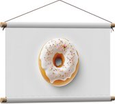 Textielposter - Donut met Wit Glazuur en Sprinkels tegen Lichtgekleurde Achtergrond - 60x40 cm Foto op Textiel