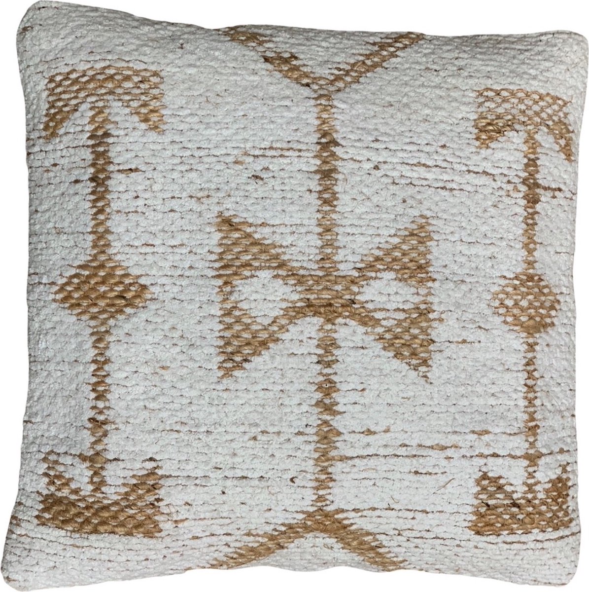 Rocaflor - Sierkussen - Chenille - Wit - Jute - Naturel- 50x50cm