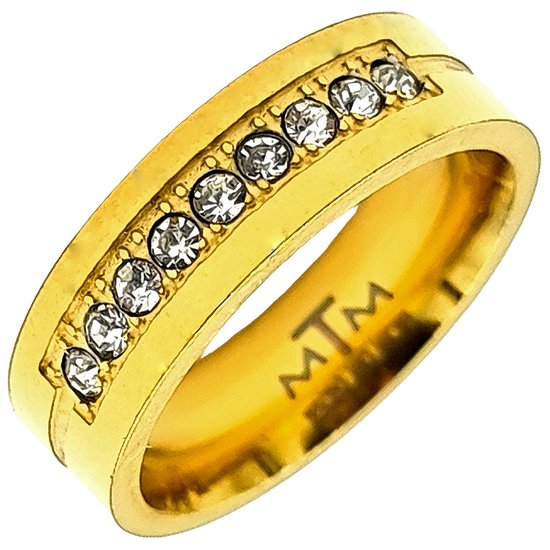 Tesoro Mio Michel – Ring met zirkonia steentjes - Vrouw - Edelstaal in kleur goud – 16 mm / maat 50 - Goudkleurig