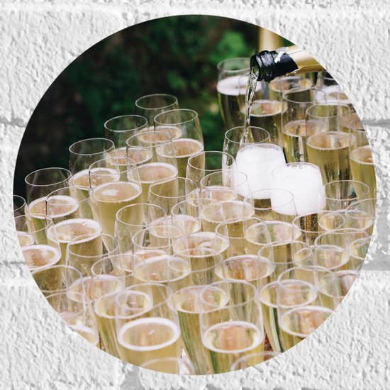 Muursticker Cirkel - Volle Champagneglazen - 20x20 cm Foto op Muursticker