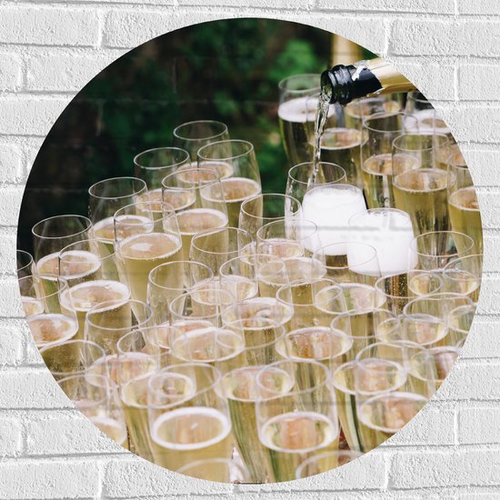 Muursticker Cirkel - Volle Champagneglazen - 80x80 cm Foto op Muursticker