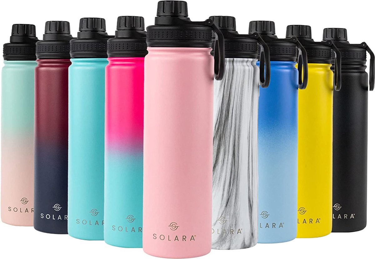 Volhoply Roestvrij Staal Waterflessen,24 Ounce Vacuüm Geïsoleerde Dubbele Muur Reisfles Met Lekvrij Riet Deksel of Handvat, Metalen Herbruikbare Standaard Mond Fles Thermoses Voor School, Wandelaars