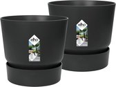 Elho Greenville Rond 30 - Bloempotten voor buiten - Set van 2 - Ø 30 cm - Zwart/Living Black