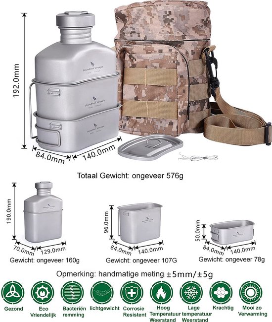 Gourde En Titane 2500 Ml Boundless Voyage - Grande Capacité, Légère, Avec Sac De Transport - Pour Cyclisme, Camping, Randonnée