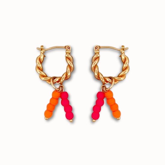 ByNouck Jewelry - Set de cerceaux de perles fluo - Bijoux - Boucles d'oreilles pour femme - Plaqué or - Set de Boucles d'oreilles