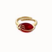 ByNouck Jewelry - Red Palm Ring - Sieraden - Vrouwen - Verguld - Rood - Ring