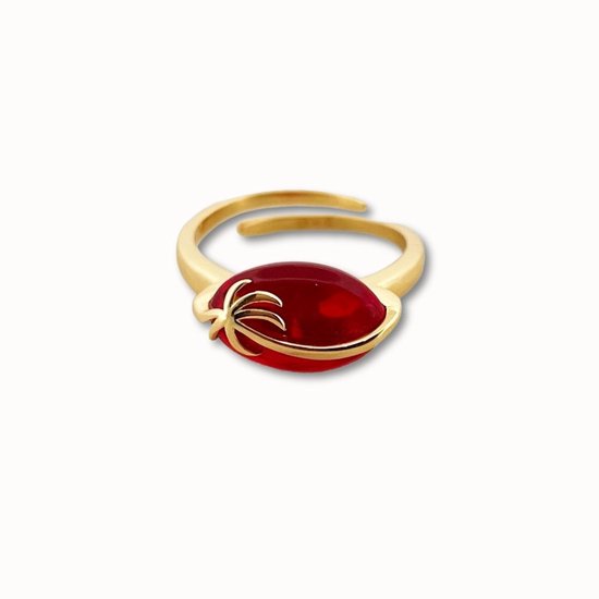 ByNouck Jewelry - Red Palm Ring - Sieraden - Vrouwen - Verguld - Rood - Ring