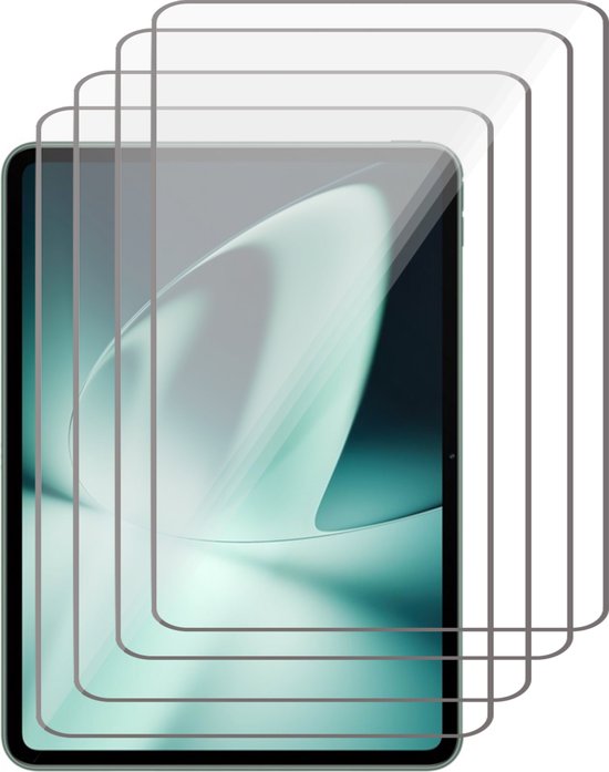 Vier transparante schermprotectoren op een tablet.