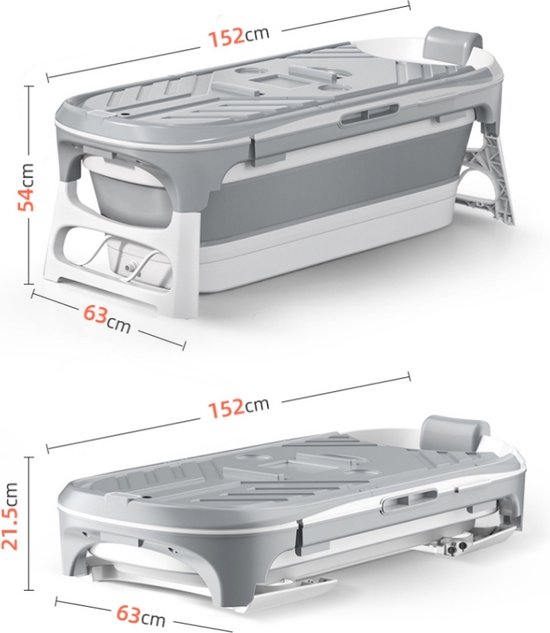 Livista® - Opvouwbaar bad - Bad Grijs - Zitbad - Inklapbaar - Bath Bucket - 152 CM LANG - XL - Incl. Rugkussen en Bad Accessoires