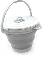 Opvouwbare visemmer met sluitdeksel, Opvouwbare ronde buis, draagbare plastic waterstaart, ruimtebesparend, Buiten, grijs, 10 liter