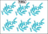 144x Mini houten knijpers baby blauw - Geboorte Babyshower kaart knijpers foto knijpers