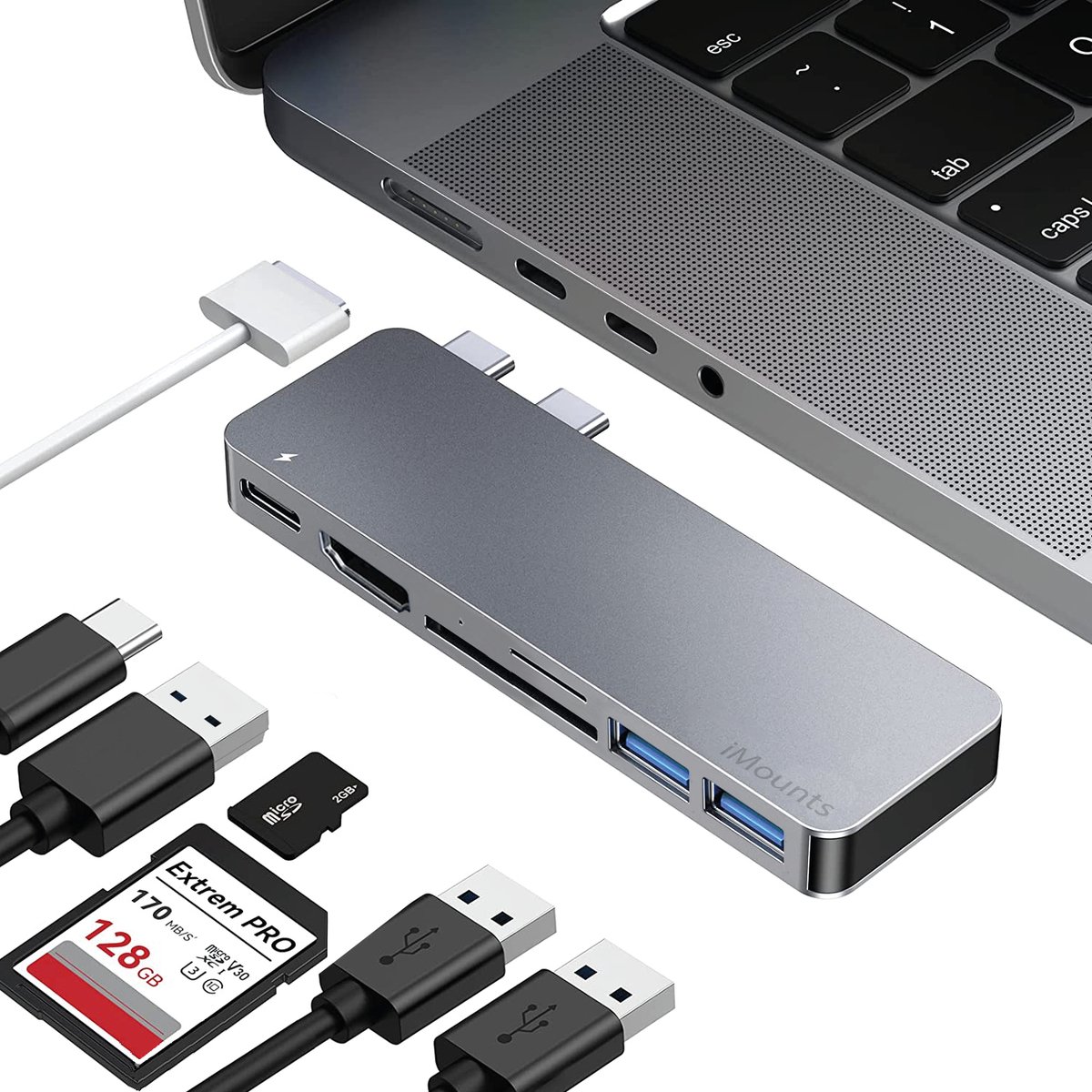 iMounts MacBook Air/Pro M2 2022 usb-c hub - HDMI - USB3.0 - SD reader - Space Gray