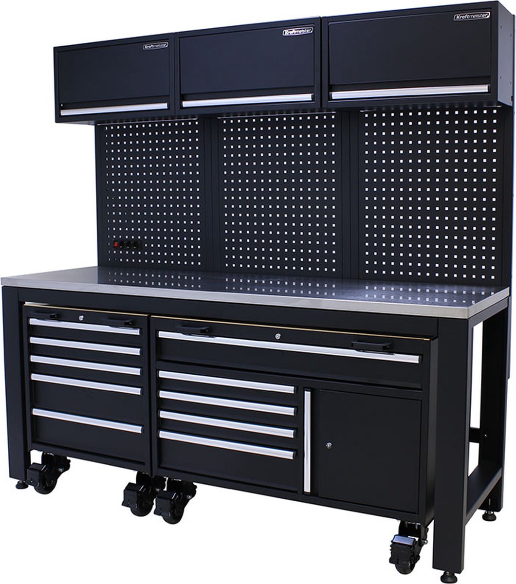 Kraftmeister werkplaatsinrichting met wagens Pro RVS 204 cm zwart | bol.com
