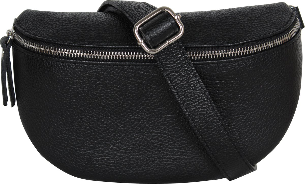 AmbraModa GLX1 - kleine heuptas buiktas crossbodytas, ideaal voor vakantie, reizen, uitgaan gemaakt van echt leer. Zwart