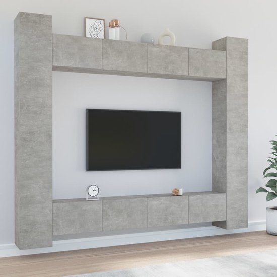 vidaXL-8-delige-Tv-meubelset-bewerkt-hout-betongrijs