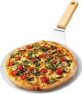 pizzaschep van roestvrij staal - pizza- en cakeschep met houten handvat - ronde pizzaduwer voor pizza, tarte flambée en brood (bruin/zilverkleurig - rond)