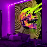 Ulticool - Skelet Skull - Glow in de Dark Tapestry Decoratie Magic - Psychedelisch - Blacklight Party Wandkleed Achtergronddoek - 200x150 cm - Backdrop UV Lamp Reactive - Groot wandtapijt - Poster - Neon Fluor Verlichting