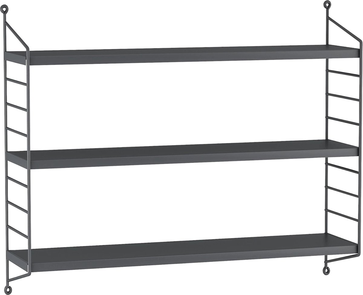 Wandrek Brinley - Met 3 Planken - 50x60x15 cm - Donkergrijs - Staal