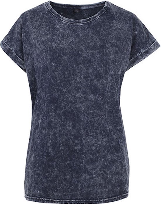 Build your Brand Ladies´ Acid Washed Extended Shoulder Tee BY053 - Indigo White - 5XL
