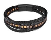 Sorprese armband - Exclusive - armband heren - leer - kralen - bruin/zwart - 22 cm - cadeau - Model L
