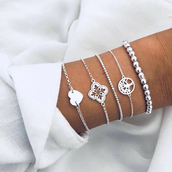 Sorprese armband - Charming - zilver - armband dames - 5 delig - cadeau - Model D