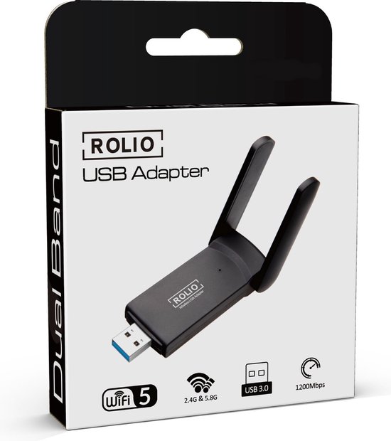 Rolio WiFi adapter USB - 1200Mbps 5GHz - Dual Antenne - Rolio